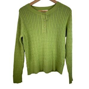 Studio Works Green Button Up Long Sleeve Cable Knit Sweater Womens Size Medium